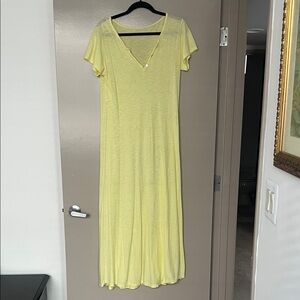 Casual Light Yellow V-Neck Short Sleeve Maxi Dress